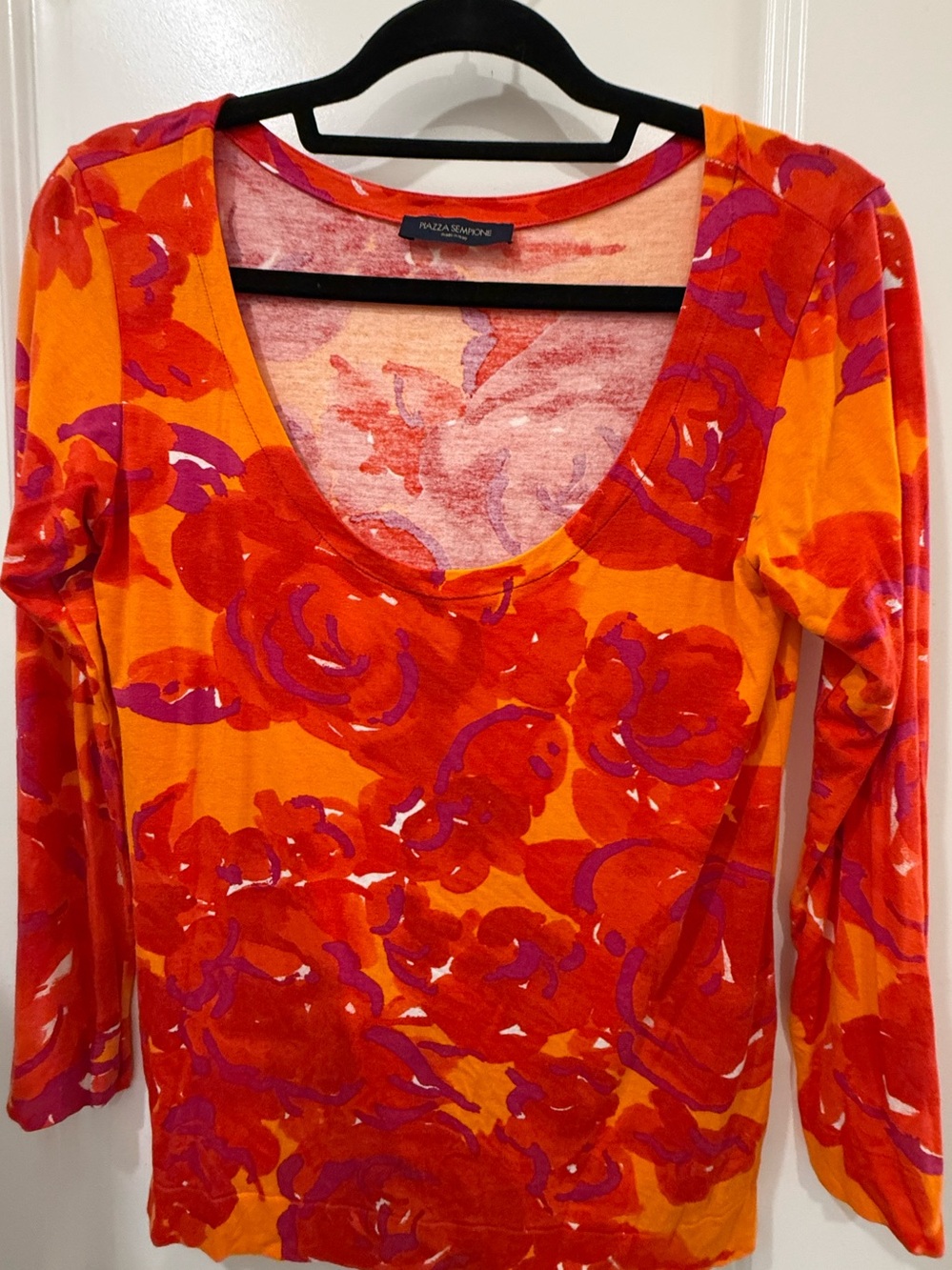 Piazza Sempione Made in Italy Floral Scoop Neck Top Orange Red Pink Designer” - Picture 3 of 8